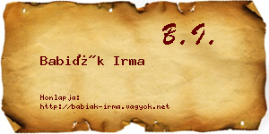 Babiák Irma névjegykártya